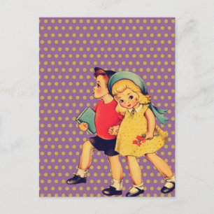 terug naar schoolretro polka stipt  Kinderen Briefkaart