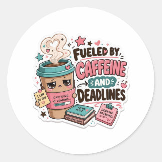 Terug naar schoolstickers, aangedreven door cafeïn ronde sticker