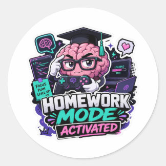 Terug naar schoolstickers | Huiswerkmodus geactive Ronde Sticker