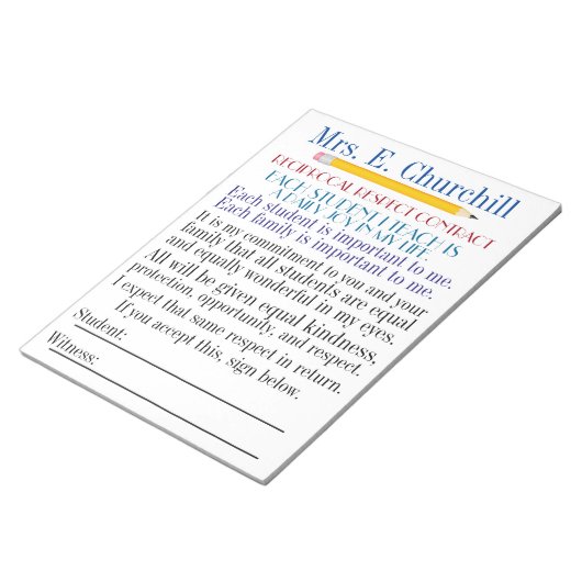 Terug naar schoolstudentencontract notitieblok (Schuin)