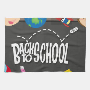 Terug naar schoolthema met jongen en meisjes theedoek