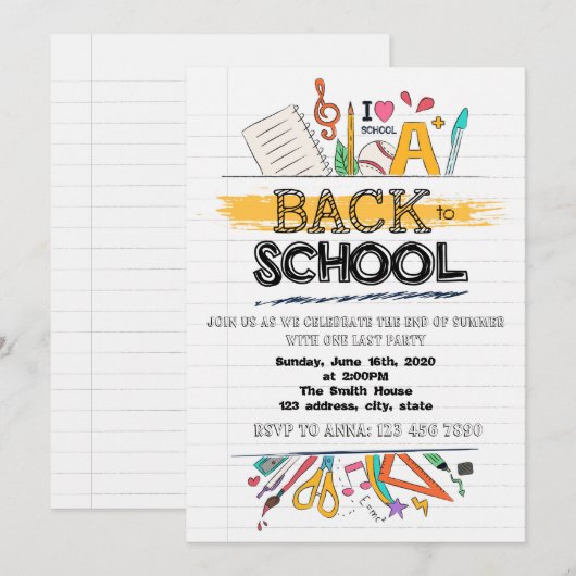 Terug naar uitnodiging van schoolfeest (Voorkant / Achterkant)