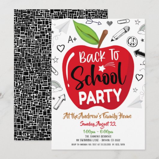 Terug naar uitnodiging van schoolpartij (Voorkant / Achterkant)