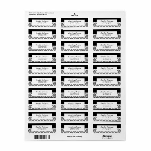 Terug naar zwart-wit Damask-label Etiket (Full Sheet)