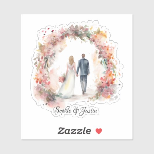 Terug van Bruid & Bruidegom Gepersonaliseerd Sticker (Vel)