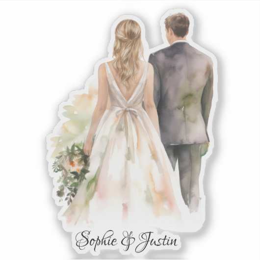 Terug van Bruid & Bruidegom Gepersonaliseerd Sticker (Voorkant)