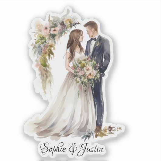 Terug van Bruid & Bruidegom Gepersonaliseerd Sticker (Voorkant)