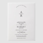 Terug, witte  bloemenkam monogram bruiloft vellum uitnodigingen (Voorkant)