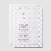 Terug, witte  bloemenkam monogram bruiloft vellum uitnodigingen (Offset (Uitnodiging))