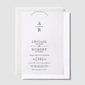 Terug, witte  bloemenkam monogram bruiloft vellum uitnodigingen (Offset)