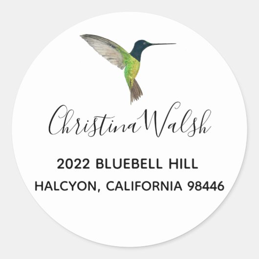 Teruggaveadres kolibrie ronde sticker (Voorkant)