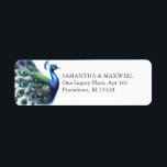 Teruggaveadres pauw etiket<br><div class="desc">Voeg een vleugje koninklijke elegantie toe aan uw correspondentie met onze waterverf retouradreslabels, met een verbluffend majestueuze pauw in levendige tinten koningsblauw, groen en paarse tegen een ongerepte witte achtergrond. Personaliseer deze labels moeiteloos met jouw naam en straatadres met behulp van de aanpasbare velden, waardoor ze een ideaal accent zijn...</div>