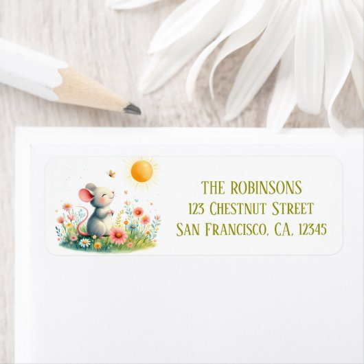 Teruggaveadres Spring Waterverf Mouse Etiket (Insitu)