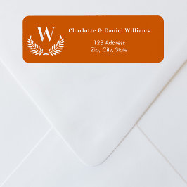 Teruggaveadres van gebrande oranje krans in monogr etiket