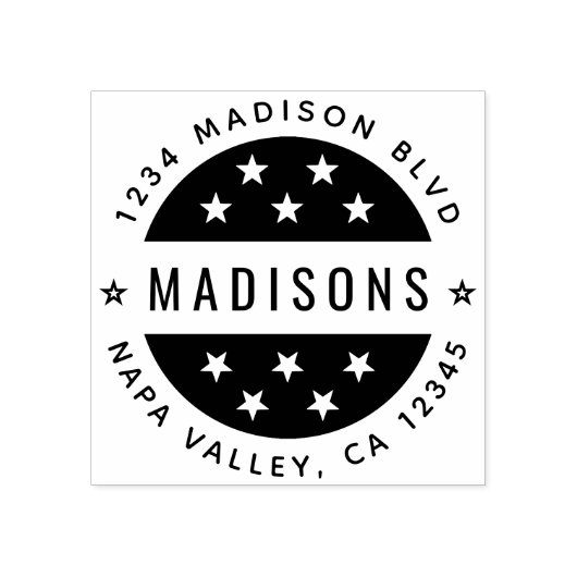 Teruggaveadres voor rond script starten rubberstempel (Afrduk)