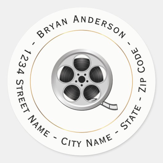 Teruggaveadreslabel Movie Roll Ronde Sticker (Voorkant)