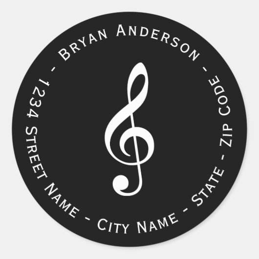 Teruggaveadreslabel muzieknoot ronde sticker (Voorkant)