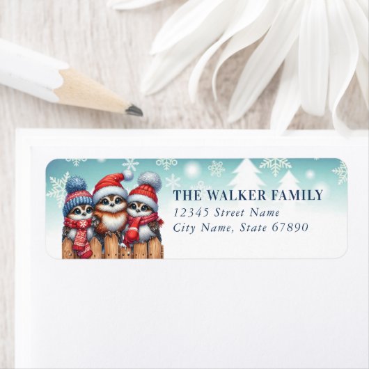 Teruggaveadreslabels voor kerst-uil etiket (Insitu)