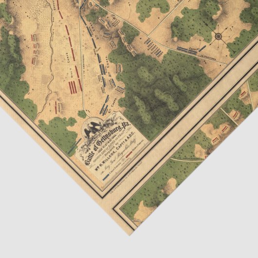  teruggezette gevechtsenkaart van Gettysburg, ontk Tissuepapier (Detail)