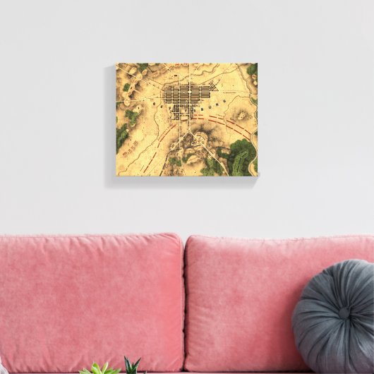  teruggezette gevechtskaart van Gettysburg, 1863 Canvas Afdruk (Insitu (Woonkamer))