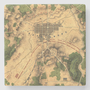 teruggezette gevechtskaart van Gettysburg, 1863 Stenen Onderzetter