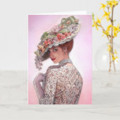 Terughoudende Victoriaans Dame "Betty Lu " Kaart (Gele Bloem)