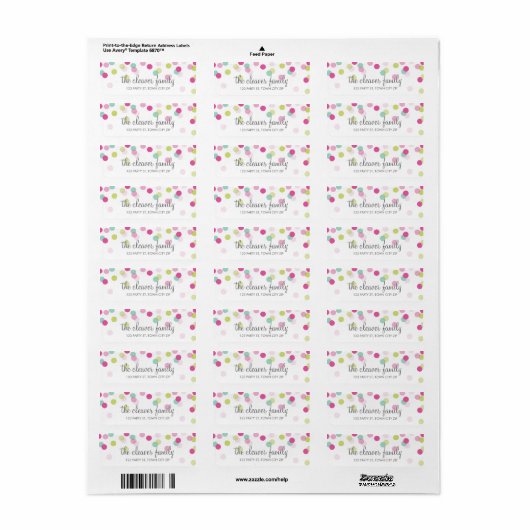 TERUGKEER ADDRESS schattige confetti polka dot kle Etiket (Full Sheet)