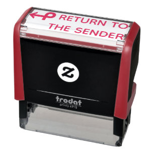 "TERUGKEER NAAR DE SENDER" + Loopende Pijl Rubber Zelfinktende Stempel