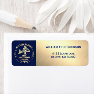 Terugkeer ontwerp Gouden Poort USA 250ste verjaard Etiket