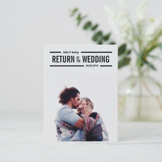 Terugkeer van de bruiloft uitgestelde bruiloft fot aankondigingskaart (Staand voorkant)