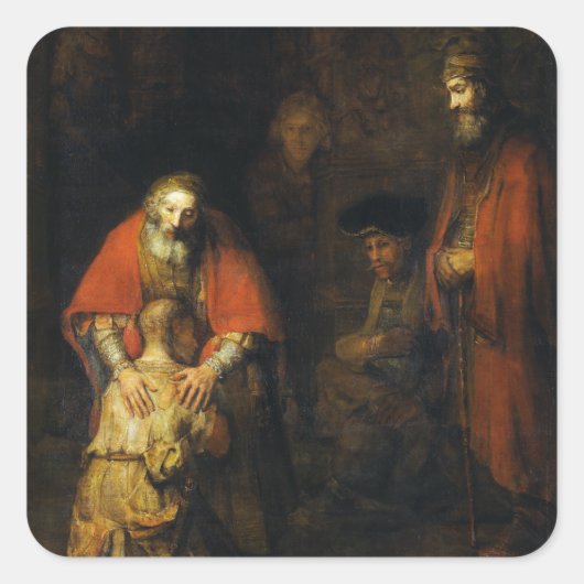 Terugkeer van de prodigal Son door Rembrandt Vierkante Sticker (Voorkant)
