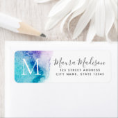 Terugkeeradres Aqua paarse waterverf monogram Etiket (Insitu)
