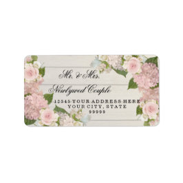 Terugkeeradres Grote Houten Raad Roze Hydrangeas Etiket