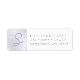 Terugkeeradres paars initiaal Gingham baby shower Etiket