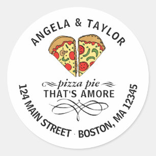 Terugkeeradres Pizza Liefde Paar Aangepaste namen Ronde Sticker