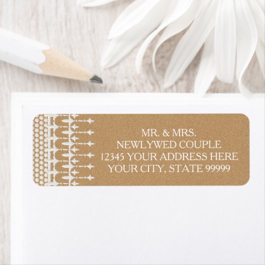 Terugkeeradres Rustieke  Kant Kraftpapier-Document Etiket (Insitu)