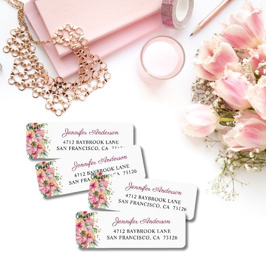 Terugkeeradres tropische bloemen etiket