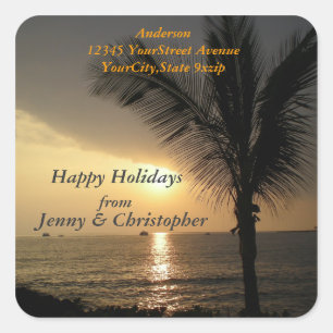 Terugkeeradres tropische Feestdagen en Zonsonderga Vierkante Sticker
