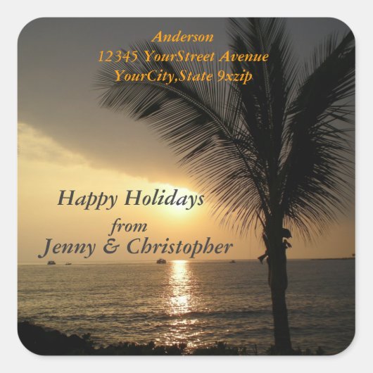 Terugkeeradres tropische Feestdagen en Zonsonderga Vierkante Sticker (Voorkant)