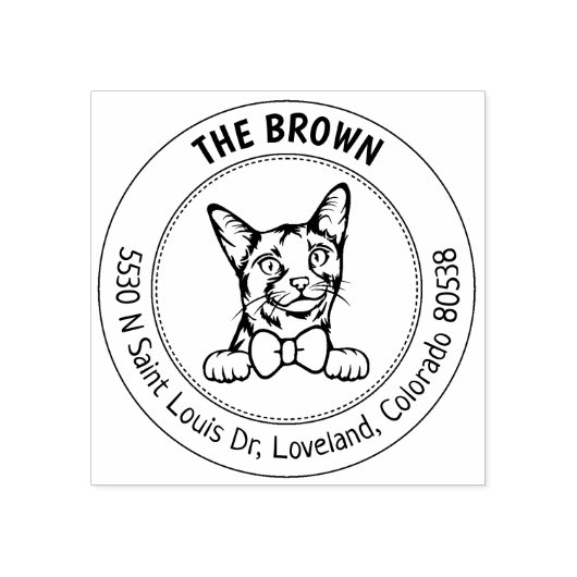 Terugkeeradres van de Abessijnse kat Rubberstempel (Afrduk)