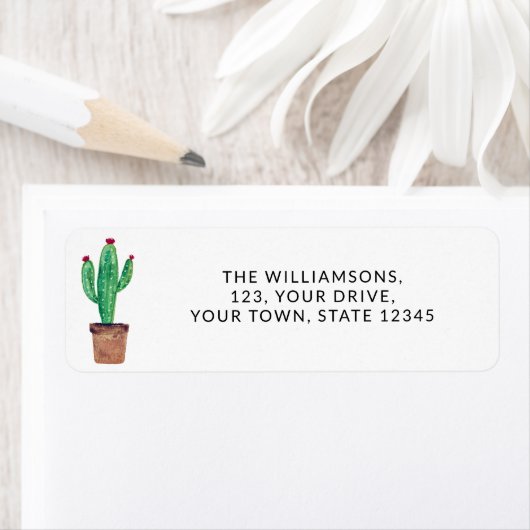 Terugkeeradres waterverf woestijncactus etiket (Insitu)