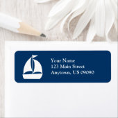 Terugkeeradreslabel zeilboot (donkerblauw / wit) etiket (Insitu)