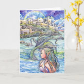 Terugkijkend Fantasy Mermaid Art Kaart (Gele Bloem)
