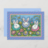 TERUGMAKERE EGG GARDEN, BUNNY RABBIT FLOWERS FEESTDAGENKAART (Voorkant / Achterkant)