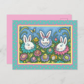TERUGMAKERE EGG GARDEN, BUNNY RABBIT FLOWERS FEESTDAGENKAART (Voorkant / Achterkant)