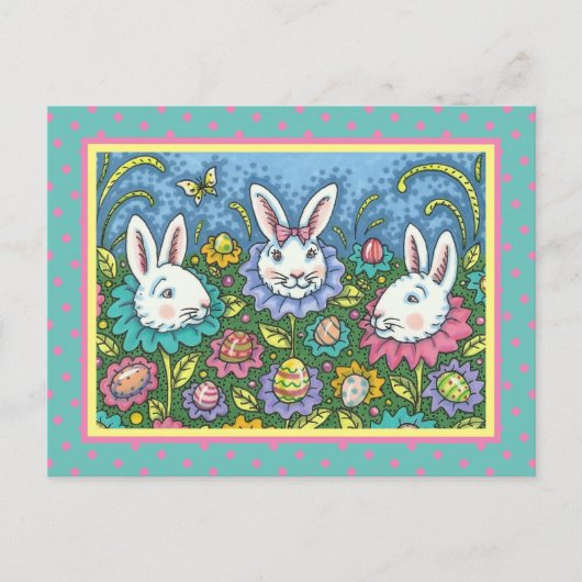 TERUGMAKERE EGG GARDEN, BUNNY RABBIT FLOWERS FEESTDAGENKAART (Voorkant)