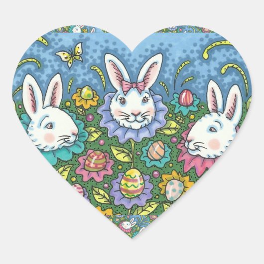 TERUGMAKERE EGG GARDEN, BUNNY RABBIT FLOWERS HART STICKER (Voorkant)