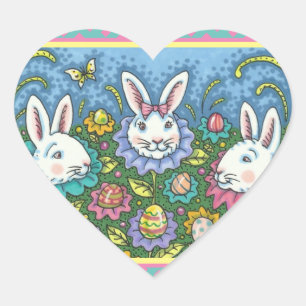 TERUGMAKERE EGG GARDEN, BUNNY RABBIT FLOWERS HART STICKER