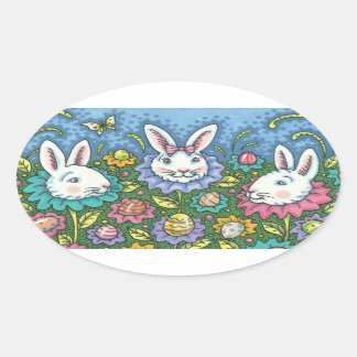 TERUGMAKERE EGG GARDEN, BUNNY RABBIT FLOWERS OVALE STICKER