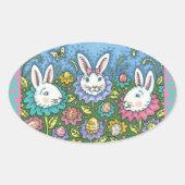 TERUGMAKERE EGG GARDEN, BUNNY RABBIT FLOWERS OVALE STICKER (Voorkant)